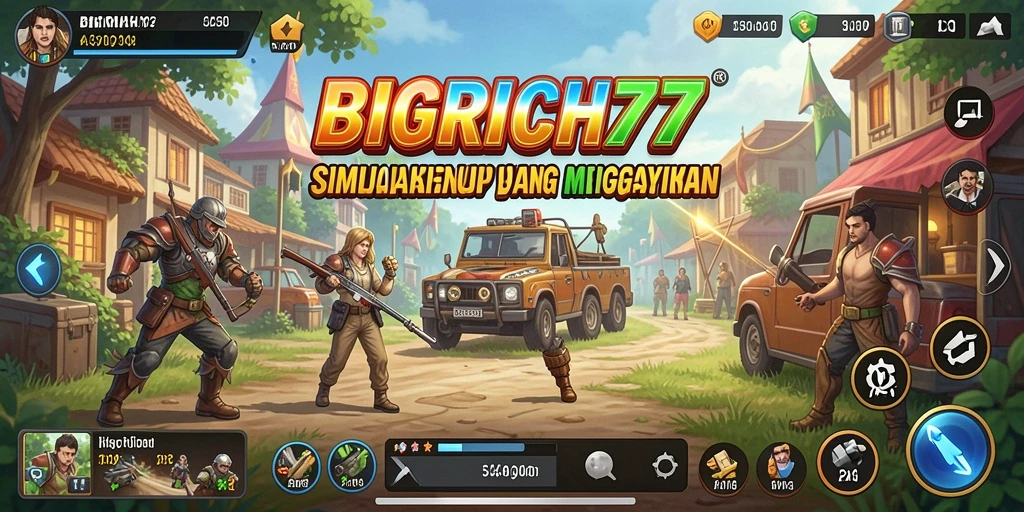 Tampilan gameplay BIGRICH77 menampilkan karakter yang sedang beraktivitas dalam dunia simulasi.