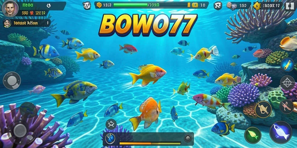 Screenshot gameplay BOWO77 dengan aksi seru menembak ikan.