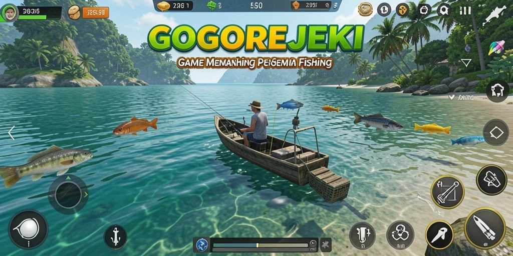 Tampilan gameplay GOGOREJEKI yang menampilkan aksi memancing seru.