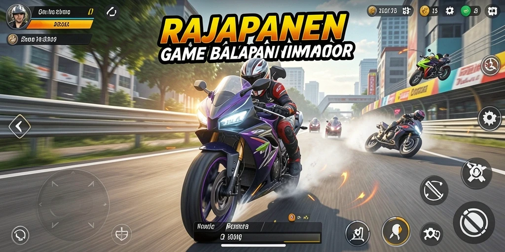 Tangkapan layar gameplay RAJAPANEN menampilkan aksi balapan motor yang mendebarkan.